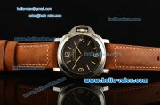 Panerai Luminor Base Special Edition PAM 390 Swiss ETA 6497 Manual Winding Steel Case with Brown Leather Strap Black Dial and Numeral Markers