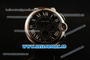 Cartier Ballon Bleu De Chrono Swiss Valjoux 7750 Automatic Steel Case with Black Dial Roman Numeral Markers and Genuine Leather Strap