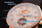 Ulysse Nardin Marine Chronometer Manufacture Power Reserve Asia ST25 Automatic Rose Gold Case with Black Rubber Strap White Dial Roman Markers