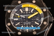 Audemars Piguet Royal Oak Offshore Diver Asia Automatic PVD Case with Black Dial Yellow Rubber Strap and White Stick Markers (EF)