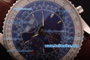 Breitling Montbrillant Swiss Valjoux 7751 Automatic Steel Case with Blue Dial and Brwon Leather Strap