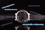 Cartier Ballon Bleu Chrono Miyota Quartz Steel Case with Black Dial and Black Leather Strap