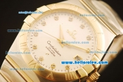 Omega Constellation Co-Axial Swiss ETA 2824 Automatic Steel Case with Yellow Gold Bezel and Diamond Markers-White Dial