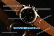 Rolex Explorer Chronograph Miyota OS20 Quartz Steel Case with Black Dial Steel Bezel and Brown Leather Strap