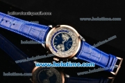 Patek Philippe Complicated World Time Chrono Miyota Quartz Steel Case with White/Blue Dial and Rose Gold Bezel