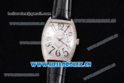 Franck Muller Casablanca Asia Automatic Steel/Diamonds Case with Diamonds Dial and Black Leather Strap Diamonds Bezel (ZF)