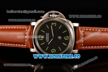 Panerai Luminor Pam 000 Logo Asia 6497 Manual Winding Movement Steel Case with Black Dial and Brown Leather Strap