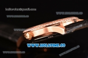 Patek Philippe Calatrava Swiss ETA 2824 Automatic Rose Gold Case with Diamonds Bezel Black Dial and Diamonds Markers