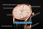 Rolex Cellini Time Asia 2813 Automatic Rose Gold Case with Black Leather Strap and White Dial (BP)