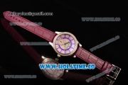 Jaeger-LeCoultre Lady Miyota Quartz Steel Case with White MOP Dial Purple Leather Strap and Purple Stick Markers - Diamonds Bezel