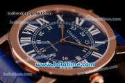 Cartier Ronde Solo Swiss ETA 2836 Automatic Rose Gold Case with Blue Leather Strap White Roman Numeral Markers and Blue Dial