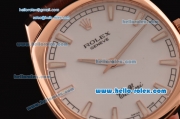 Rolex Cellini Danaos Swiss Quartz Rose Gold Case with Brown Leather Strap White Dial Stick Markers