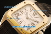 Cartier Santos 100 Swiss ETA 2892 Automatic Movement Steel Case with Gold Bezel and Black Leather Strap