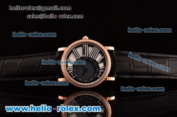 Cartier Ronde Swiss Ronda Quartz Rose Gold Case with Black Leather Strap and White Dial