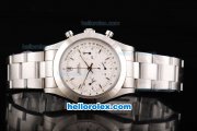 Rolex Daytona Oyster Perpetual Date Swiss Valjoux 7750 Chronograph Movement White Dial with Silver Stick Marker and SS Strap Rolex Daytona Oyster Perpetual Date Swiss Valjoux 7750 Chronograph Movement White Dial with Silver Stick Marker and SS Strap
