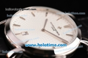 Vacheron Constantin Malte Miyota Quartz Stainless Steel Case with Black Leather Strap White Dial and Stick Markers