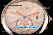 Cartier Rotonde De Swiss Quartz Steel Case with White Guilloche Dial and Blue Leather Strap