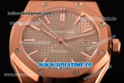 Audemars Piguet Royal Oak 41MM Clone AP Calibre 3120 Automatic Rose Gold Case with Grey Dial Black Leather Strap - Stick Markers (EF)