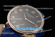 Patek Philippe Calatrava Miyota OS2035 Quartz Steel Case with Arabic Numeral Markers and Blue Dial