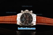 Rolex Daytona Swiss Valjoux 7750 Automatic Movement Black Dial with Numeral Markers and Brown Leather Strap