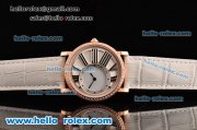 Cartier Ronde Swiss Ronda Quartz Movement Rose Gold Case with White Leather Strap and White Dial