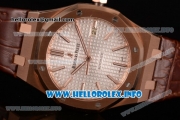 Audemars Piguet Royal Oak 41 Clone AP Calibre 3120 Automatic Rose Gold Case with White Dial Stick Markers and Brown Leather Strap (BP)