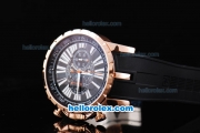 Roger Dubuis Excalibur Chronograph Quartz Movement Rose Gold Case with Black Dial-White Markers and Black Rubber Strap