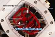 Richard Mille RM 52-01 Miyota 6T51 Automatic Yellow Gold Case with Red Skull Dial and White Rubber Bracelet