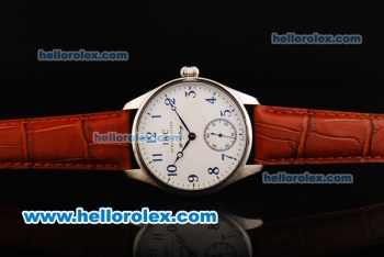 IWC Schaffhausen Swiss ETA 6497 Manual Winding Movement Steel Case with Blue Arabic Numerals - White Dial and Red Leather Strap