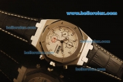 Audemars Piguet City of Sails Swiss Valjoux 7750 Automatic Steel Case with White Grid Dial and Black Leather Strap