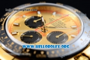 Rolex Daytona Chrono Clone Rolex 4130 Automatic Yellow Gold Case with Yellow Dial Red Second Hands Ceramic Bezel and Black Rubber Strap (EF)