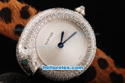 Cartier Classic Swiss Quartz Movement Steel Case with Diamond Bezel-White Dial and Leopard Leather Strap