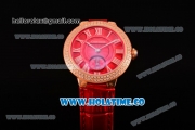 Cartier Ballon Bleu De Small Swiss Quartz Rose Gold Case with Diamonds Bezel Red Dial and Red Leather Strap - White Markers