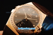 Omega Constellation Swiss ETA Quartz Rose Gold Case with Diamond Bezel and Brown Leather Strap