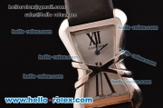 Cartier Tank Enlacée Swiss Quarz Steel Case with Silver Dial and Black Leather Strap