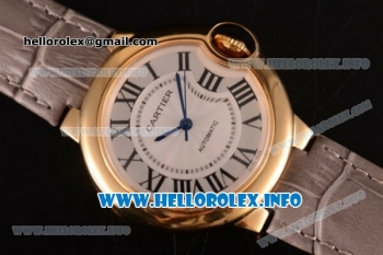 Cartier Ballon Bleu De Medium Asia 4813 Automatic Yellow Gold Case with Sliver Dial and Grey Leather strap