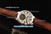 Cartier ballon bleu de Cartier Swiss Tourbillon Manual Winding Movement Steel Case with White Dial and Brown Leather Strap