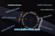 Hublot Classic Fusion Chronograph Miyota Quartz PVD Case - Diamond Bezel with Black Dial and Blue Rubber Strap - 7750 Coating