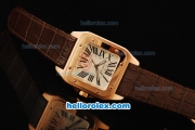 Cartier Santos 100 Swiss ETA 2671 Automatic Movement Rose Gold Case with Brown Leather Strap-1:1 Imitate