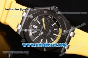 Audemars Piguet Royal Oak Offshore Diver Clone AP Calibre 3120 Automatic PVD Case with Black Dial Yellow Rubber Strap and White Stick Markers (EF)