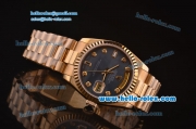 Rolex Day-Date Swiss ETA 2836 Automatic Rose Gold Case/Strap with Black MOP Dial and Diamond Markers