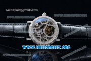 Piaget Altiplano Skeleton Swiss Tourbillon Automatic Steel Case with Skeleton Dial Diamond Bezel Brown Leather Strap