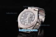 Rolex Day-Date Swiss ETA 2836 Automatic Movement Black Rolex Logo Dial with Diamond Marker and Bezel-Diamond/SS Strap