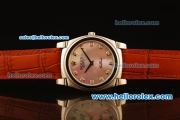 Rolex Cellini Swiss Quartz Steel Case with Pink MOP Dial and Brown Leather Strap-Diamond Markers