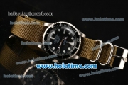 Rolex Submariner Vintage Asia 2813 Automatic Steel Case with Black Dial White Markers and Army Nylon Strap