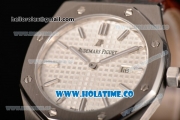 Audemars Piguet Royal Oak Lady Swiss Quartz Steel Case with Brown Leather Strap White Dial and Stick Markers