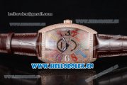 Franck Muller Casablanca Asia Automatic Rose Gold/Diamonds Case with Diamonds Dial and Arabic Numeral Markers Brown Leather Strap (ZF)