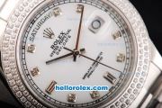 Rolex Day Date II Automatic Movement Full Steel with Double Row Diamond Bezel with Diamond Markers and White Dial