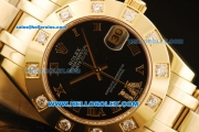 Rolex Datejust Automatic Movement Full Gold with Black Dial and Diamond Bezel-ETA Coating Case