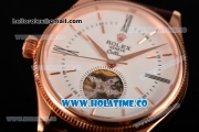 Rolex Cellini Tourbillon Swiss ETA 2824 Automatic Rose Gold Case with Roman Numreal/Stick Markers Brown Leather Strap and White Dial